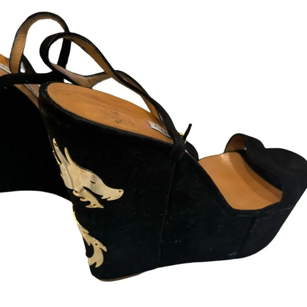 Alexa Wagner Metal Dragon Suede Platform Wedge Sandal 39IT - Picture 5 of 8